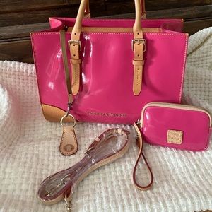 Dooney & Bourke Hot Pink Purse, matching wristlet, strap, key chain and dust bag